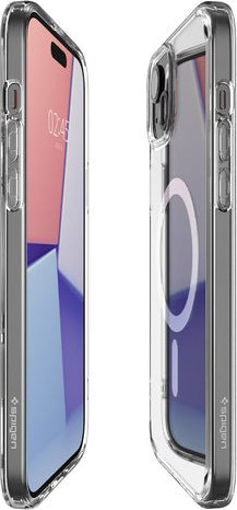 Kllëf telefoni Spigen Crystal Hybrid MagSafe për iPhone 15, transparent, i bardhë