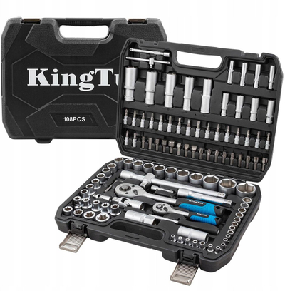 Set veglash KingTul 108 copë, 1/4" dhe 1/2", çelik chrome vanadium