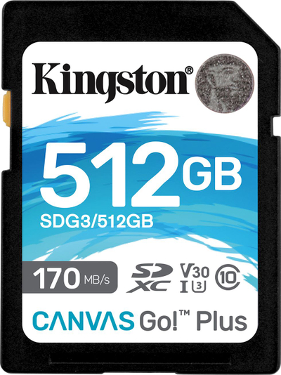 Kartë memorie Kingston SDXC Canvas Go!, 512 GB Class 10 UHS-I/U3 V30