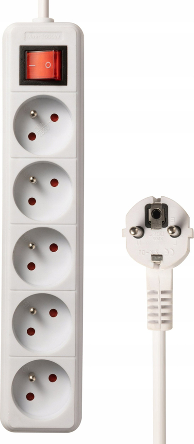 Продолжен приклучок Bounn Surge Protector, 5 излези, 1.5 m, бела