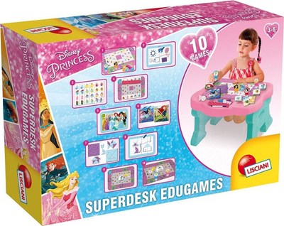 Set edukativ Lisciani Disney Princess Superdesk, 10 lojëra, tavolinë për kalamaj, rozë