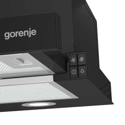 Aspirator i integruar Gorenje TH62E4BG, 60cm, recirkulim dhe dalje e jashtme, i zi