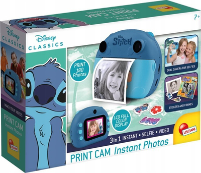 Kamerë instant Lisciani Disney Stitch, për selfie dhe video, 3 rrotulla për 180 foto, blu