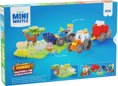 Set ndërtesash Marioinex Mini Waffle FARMER Tractors and Awesome Meadow, 110 pjesë, plastikë fleksibile, shumëngjyrësh