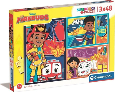 Puzzle Clementoni SuperColor Disney Firebuds, set 3x48 copa, për fëmijë