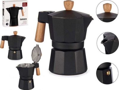 Makineri kafe italiane Wood, alumini, 3 filxhanë, e zezë