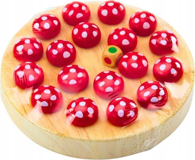 Lojë memorie LeanToys Mushrooms, puzzle druri, mbi 3 vjeç, shumëngjyrëshe
