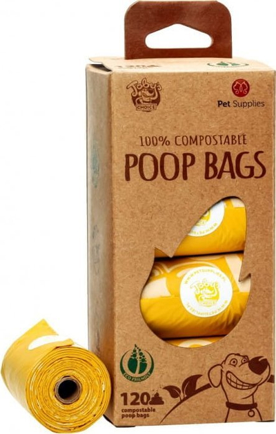 Qese mbeturinash për qen Toby's Choice Compostable Poop Bags, 120 copë, kompostuese, ngjyrë e verdhë