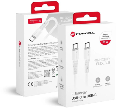 Kabllo USB Forcell F ENERGY C344, Type C në Type C, 60W, 1m, e bardhë