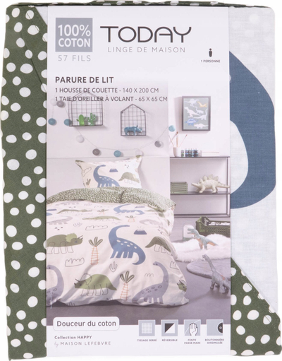 Set mbulesë jorgani Univers Decor Happy Dino, 140 x 200 cm, 100% pambuk, shumëngjyrësh