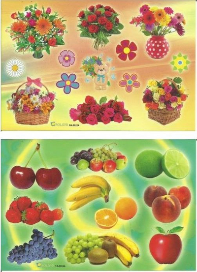 Ngjitësa dekorativë POLSYR Small, 25 fletë, me lule dhe fruta, shumëngjyrëshe