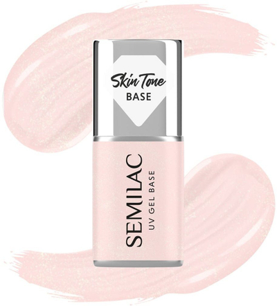 Bazë hibride për thonj Semilac Skin Tone Cover Base, Glitter Rose, rozë me shkëlqim