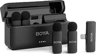 Mikrofon wireless lavalier BOYA BY-V4U, 4 kanale, për iPhone 15 dhe Type C