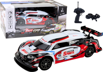 Makina sportive me telekomandë RC 1:16 Drift, rrota të ndërrueshme, e bardhë e kuqe