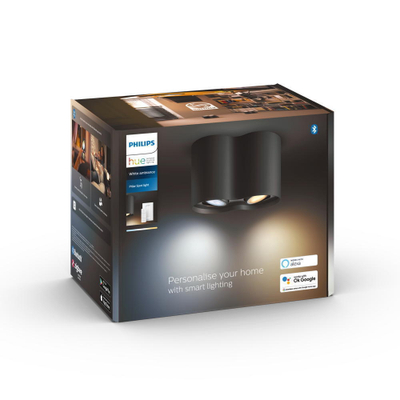 Spot tavani Philips Hue Pillar White Ambiance, LED GU10 dublë, Bluetooth, i zi