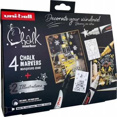 Markera Uni-ball Liquid Chalk, set 4 copë, me bojë të lëngshme, shumëngjyrëshe