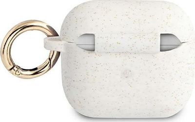 Kuti mbrojtëse Guess GUA3SGGEH për AirPods 3, silikon me shkëlqim, e bardhë