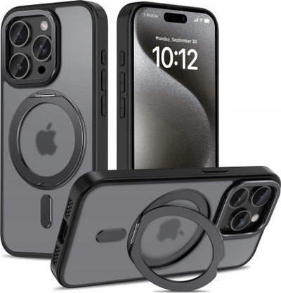Këllëf telefoni Tech-Protect Magring MagSafe për iPhone 15 Pro, me stand që rrotullohet 360°, i zi mat