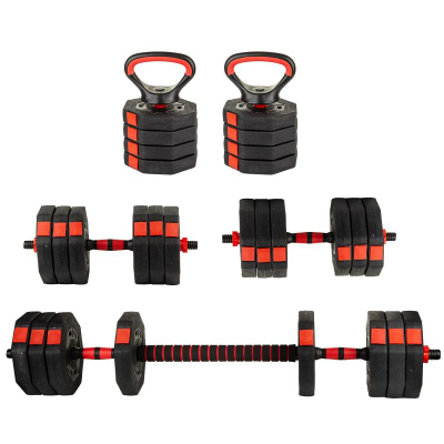 Set pesha EB Fit Dumbbells 4 në 1, 20 kg, rregullueshëm, i zi me të kuqe