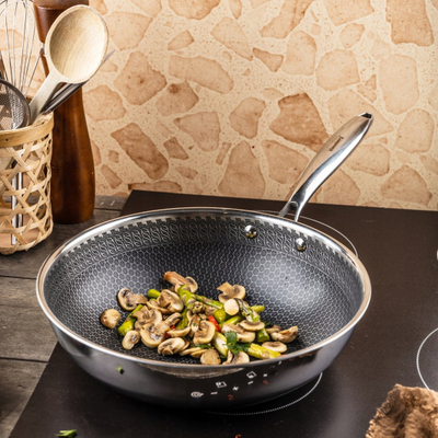 Tigan wok Klausberg KB-9024, 28cm, çelik inox, ngjyrë çeliku