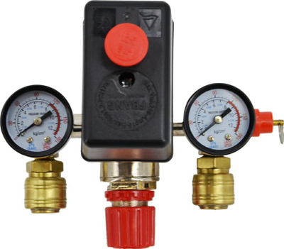 Regullator presioni për kompresor AWTools AW10210, me manifold, për depozitë 24L dhe 50L, i zi