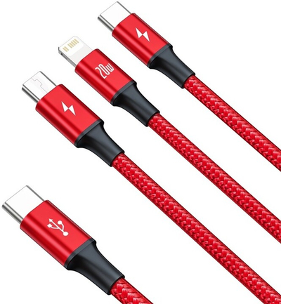 Kabllo karikimi / të dhënash Baseus 3in1 Rapid Series USB-C - USB-C / Lightning / USB-C, PD 20W, 1.5m, e kuqe