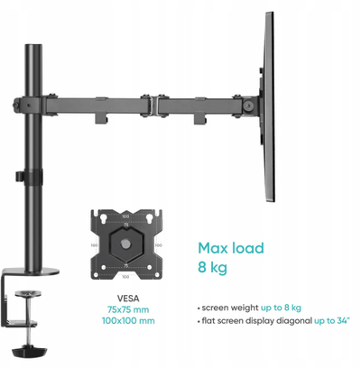 Mbajtëse monitori ONKRON D121E, për 13-34", deri 8 kg, VESA 75x75 100x100, e zezë