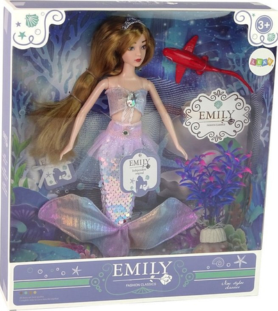 Kukull sirenë Emily the Mermaid, bisht që ndryshon ngjyrë, aksesorë rozë