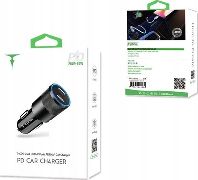 Karikues veture T-phox T-C09, 2x USB-C, 40W, i zi