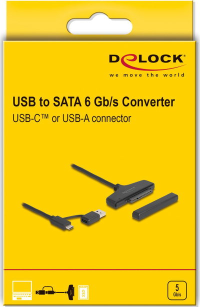 Adapter USB në SATA DeLOCK, 2.5", USB-C USB-A, i zi
