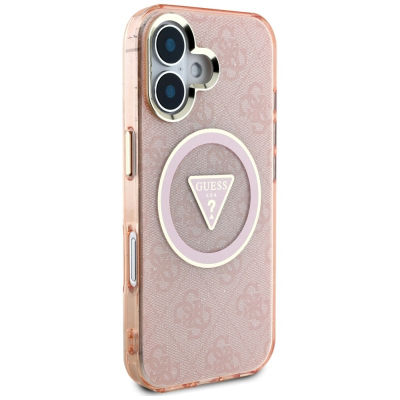 Футрола за телефон Guess IML Metal Glitter 4G Triangle MagSafe за iPhone 16 6.1", розова