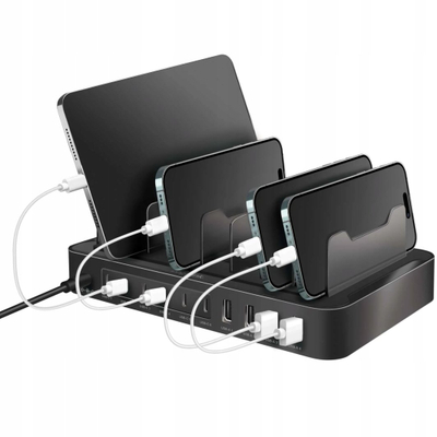 Stacion karikimi LogiLink USB C, 10 porta USB, 120W, i zi