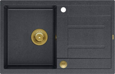 Lavaman kuzhine granit GraniteQ Morgan 111, 1 kupë, sistem Push To Open, i zi Black Diamond me elemente floriri