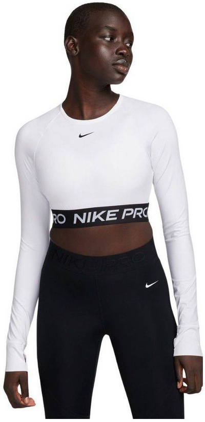 Блуза за тренинг Nike Pro 365 Dri FIT, со долги ракави, кратка, бела