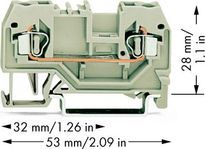 Terminal hekurudhor Wago 280-992, 2 përçues, 2.5mm², gri e hapur