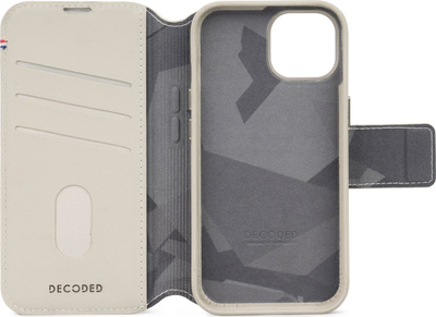 Kapak‑portofol iPhone 15 Decoded Leather Detachable Wallet, lëkurë, MagSafe, bezhë