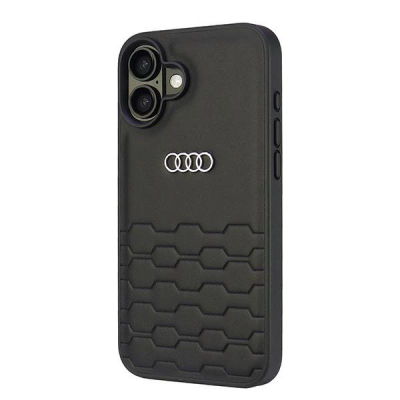 Kapak telefoni Audi Synthetic Leather për iPhone 16 Plus 6.7", hardcase, i zi
