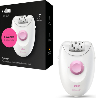 Epilator Braun Silk épil 1-176, me rrymë, për trup edhe këmbë, i bardhë me rozë