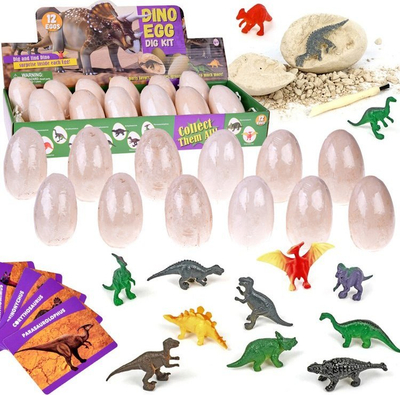 Set arkeologjik Yokomisiad Dino Egg, 12 vezë të mëdha dinozaurësh, me karta informative, shumëngjyrësh