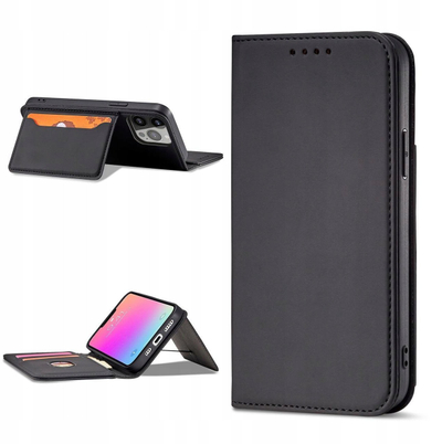 Këllëf telefoni Hurtel Magnet Card Case për iPhone 14 Plus, tip portofol, me qëndrim, i zi