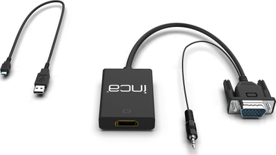 Видео адаптер Inca IVTH-02, HDMI во VGA, 0.2 m, USB, бел