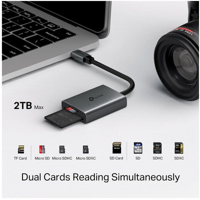 Lexues kartelash TP-Link UA440C, USB-C, SD dhe microSD, gri