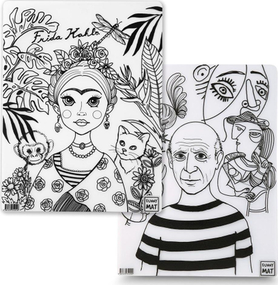 Tapet për ngjyrosje Funny Mat Pablo Picasso dhe Frida Kahlo, 25 x 35 cm, plastik, bardhë e zezë