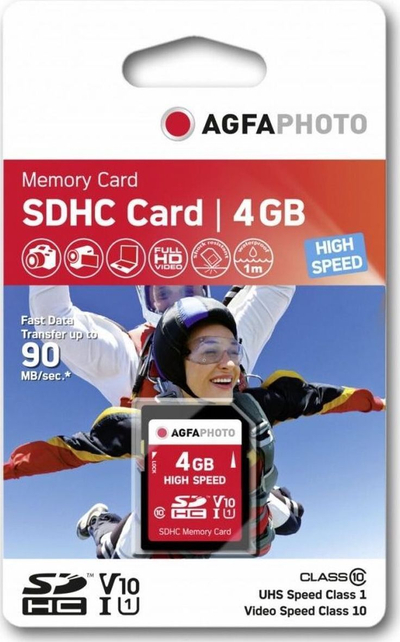 Kartë memorie AgfaPhoto SDHC, 4GB, Class 10, e kuqe