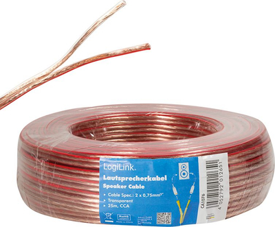 Кабел за звучници LogiLink, 2x0.75 mm², 25 m, проѕирен