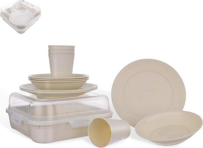 Set pikniku me pjata dhe gota plastike, i lehtë, paketim praktik