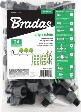 Set ujitje me shirit pikues Bradas Drip Tape, 16mm, 24 copë