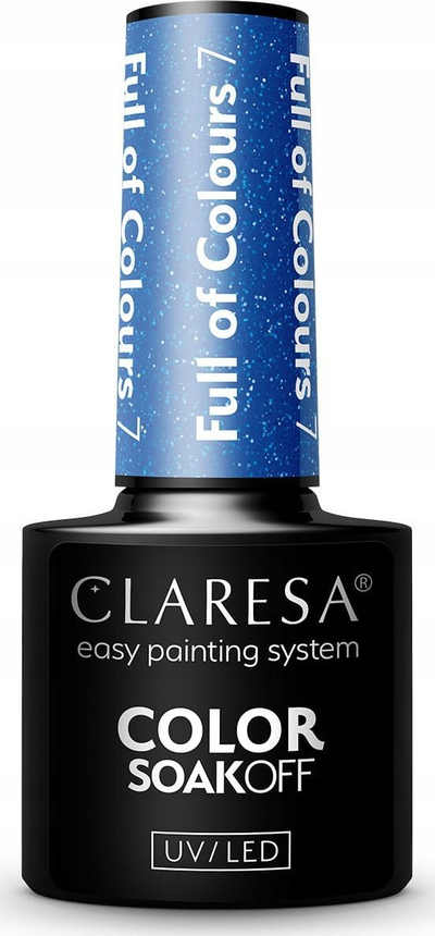 Llaks hibrid për thonj CLARESA Full of Colours 7, 5g, blu me pika zbukuruese