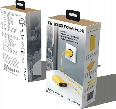 Powerbank RealPower PB-10000, 10000mAh, 22.5W, жолта