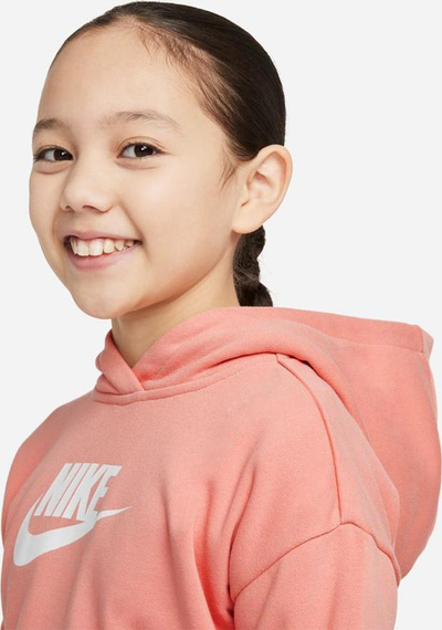 Bluzë me kapuç Nike Sportswear Club Cropped Kids, për goca, ngjyrë kajsi